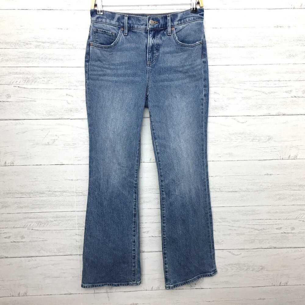 Express Women's Jeans Bootcut Mid Rise Frayed Hems size 2S length 29"